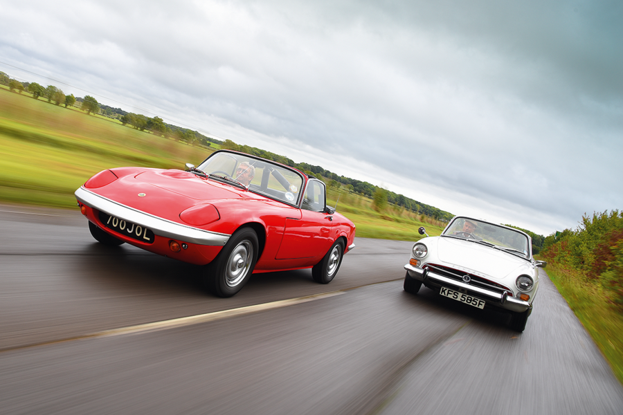 It’s Lotus Elan in the red corner, Sunbeam Tiger in the white corner